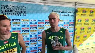 Ollie Hoare and Jack Anstey after Australia’s win in the 4 x 2k relay at World Cross Country Champs 