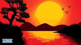 Beautiful Sunset Scenery in MS Paint | Big Sun Reflection Art | Paint Drawing Tutorial #drawing