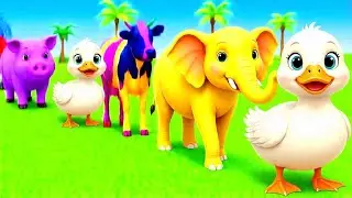 Long Slide Game With Elephant Duck Buffalo Pig - 3d Animal Game - Funny 3d Animals