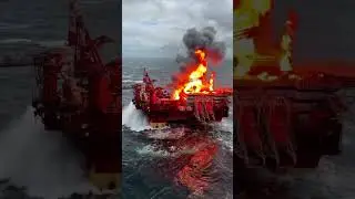 Нефтяная вышка внезапно взрывается, превращаясь в огненный шар! 💥🛢️#шорты