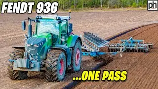 FENDT 936 TRACTOR PLOUGHING & PRESSING BEFORE MAIZE