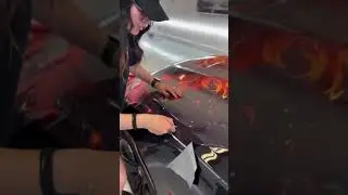 Dame Un Grrrr! Anime Wrap Work On  Chevrolet Camaro Hood! #automobile #viral #2k25 #chevrolet  #cars