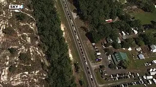 Aerial view of Clay County Fair traffic backup