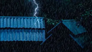 Fall Asleep Instantly with Very Heavy Rain & Powerful Thunder on a Tin Roof at a Cabin in the Forest