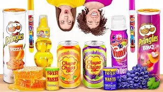COMIDA DE 1 COLOR POR 24 H. Último en PARAR gana. “Mukbang” LILA VS. AMARILLO por 123 GO! CHALLENGE