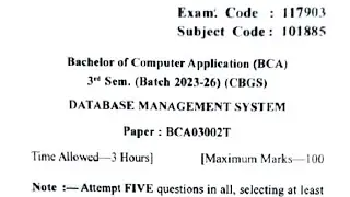 Gndu BCA 3rd Semester Database Management System Question Paper 2024