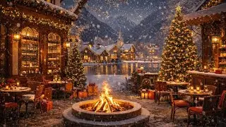 Cozy Christmas Village Jazz 🎄 Fireplace, Snowfall & Cafe Night | Relax, Study, Sleep | cafe jazz