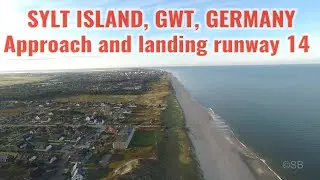 Sylt Island Airport, Germany:  Passing Helgoland  and landing on runway 14, Airbus cockpit view, 4k
