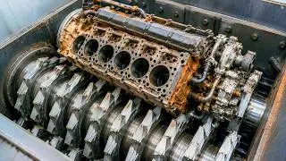 Extreme Giant Industrial Shredder vs Hard Metal Engine! | Giant Metal Shredder Machine
