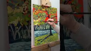 Easy Tree Landscape in Acrylic - Time Lapse - Watch How It Evolves