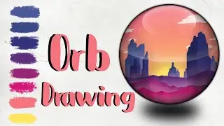 Crystal ball drawing tutorial - landscape at dusk / landscape at sunset