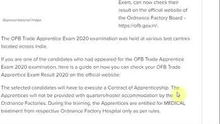OFB Ordnance Factory Trade Apprentice Result 2020 declared @ofb.gov.in