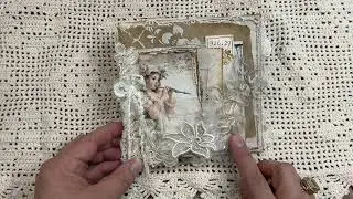 flip through of a square junk journal in the shabby chic style.