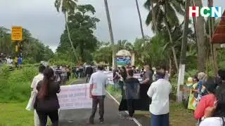 Locals gathered at Arossim protesting against double railway track project