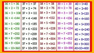 Multiplication Tables of 36, 37, 38, 39 and 40 | 36 to 40 Tables in Hindi |