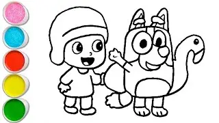 Cute Pocoyo With Bluey Duck Drawing, Painting and Coloring For Kids and Toddlers_ Easy Drawing