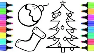 Christmas Tree Ornaments Coloring - Xmas ornaments Drawing | Learn Colors | Christmas Sock and ball
