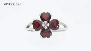 SILVERSHAKE Natural Heart Shape Garnet 925 Sterling Silver Clover Ring-RN0065968