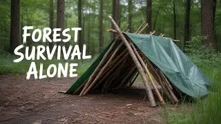Solo camping in the woods | Building a shelter with a tarp