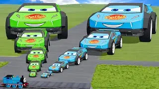 Big & Small Colors Tesla Cybertruck Lightning Mcqueen vs Trains Thomas | BeamNG.drive