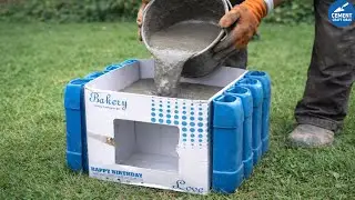 Pouring cement into a birthday cake box ! Something nobody could have imagined happened.