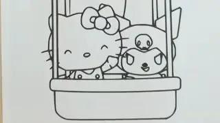 How to color Hello Kitty and Kuromi on a hot air balloon 💜🌻❤ T&ocirc; m&agrave;u Hello Kitty & Kuromi