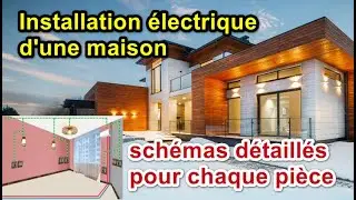 Installation &eacute;lectrique compl&egrave;te d'une maison: sch&eacute;mas d&eacute;taill&eacute;s pour chaque pi&egrave;ce التركيب الكهربائي