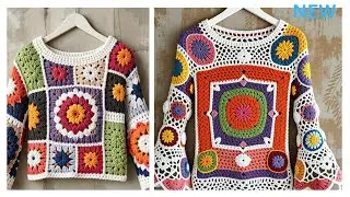Crochet boho style granny square tunic blouse designs/Crochet granny square top blouse tunic designs