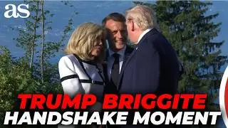 Trump's STRANGE HANDSHAKE TUG-OF-WAR with Brigitte Macron GOES VIRAL at G7 official photo