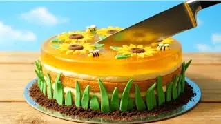 Sunflower Meadow Cake 🌻 | Relaxing Jelly Knife ASMR