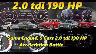 Same Engine, 5 Cars – 2.0 TDI 190 HP Acceleration Battle