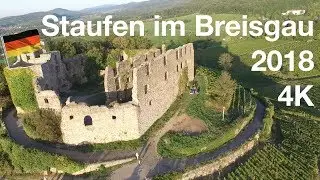 Staufen im Breisgau b. Freiburg 4k Luftbilder Flug Burg Ruine 2018