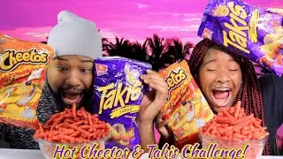 Горячий челлендж с Cheetos и Takis с моим папой! Хрустящие звуки