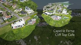 Drone video of Capel Le Ferne Cliff Top Cafe near Folkestone in Kent, UK.