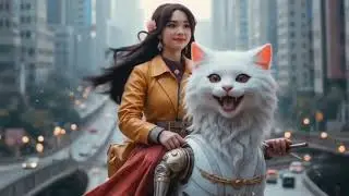 A giant cat ride |Beautiful Lady #cat #3danimation #ytshorts 