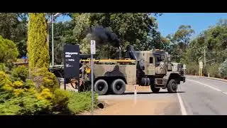 SOUND! 6x6 Army Mack takes off with Unimog on tow