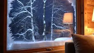 ❄️ Snowy Night Cabin Window | Falling Snow Ambience | 12 Hours for Sleep & Relaxation