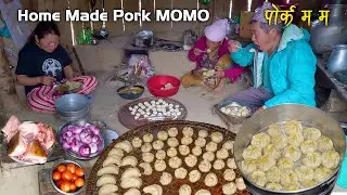 Homemade Pork MO: MO: Cooking & eating with my family || momos recipe #mukbang #villagekitchen