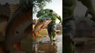 Hulk vs fish #hulk #viral #shortvideo #cartoonanimals #hulksmash #ai #robloxaivideo