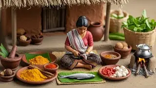 Miniature Indian Village Life ASMR | Tiny Kitchen Fish Cooking | 