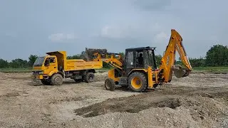 JCB VS Escorts Backhoe - JCB and Escorts Dozer Loading Dirt in Dump Truck - Backhoe Machine Video