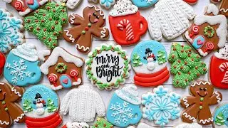 CHRISTMAS COOKIE DECORATING IDEAS ~ Christmas tree, snow globe, snowflake, gingerbread man, sweater