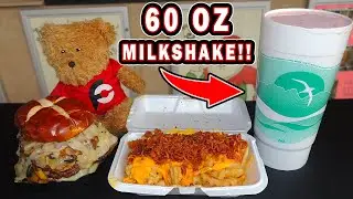 Big Dipper Milkshake Challenge w/ Monster Burger & Bacon Cheese Fries!!