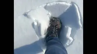 Fast motion crunching through the snow after the east coast blizzard and subsequent freeze 
