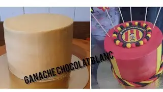 Ganache chocolat blancجاناش الشكلاطة البيضاء الخاصة بالكيك ديزاين + تغليف الكيك بحواف حادة