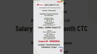 Chennai Job ll Job Vacancy 2024 ll Airtel Recruitment ll Fresher Job ll #job #yt #jobvacancy #tnjobs