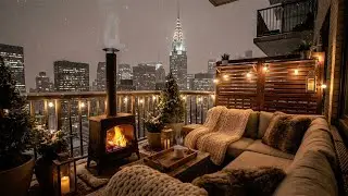 New York City Winter Midnight Balcony Ambience to Sleep, Work, Focus 😴🎧🌨️ (Fireplace Sound)