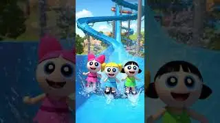 the power puff girls going on the big water slide.