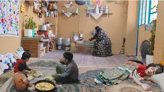 A snowy day in village | Rural breakfast and children's games in the Iranian village