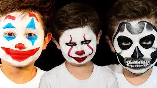 Maquillaje de Halloween para niños || Halloween Makeup for kids JOKER 🃏 PENNYWISE 🤡 SKULL 💀